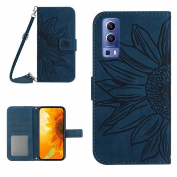 Чохол-книжка Skin Feel з малюнком соняшника на Vivo Y72 5G/iQOO Z3/Y52 5G/Y53S - синій