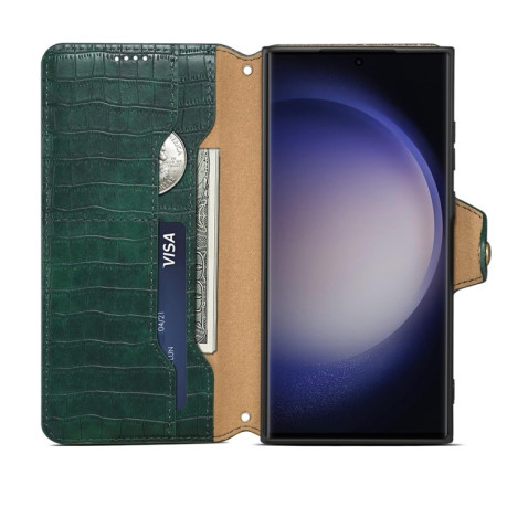 Чохол Denior Crocodile Texture Oil Edge Leather на Samsung Galaxy S24 Ultra 5G - зелений