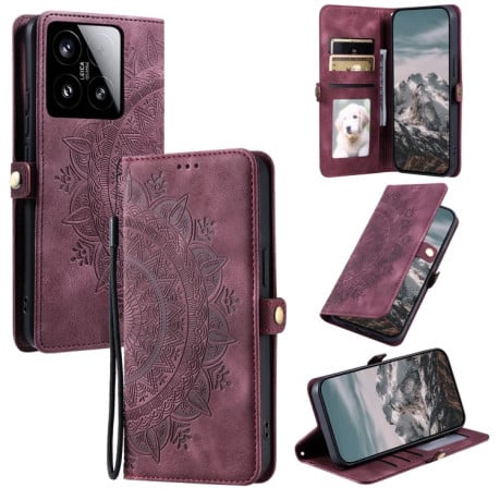 Чехол-книжка Totem Embossed Magnetic Leather для Xiaomi 15 - винно-красный