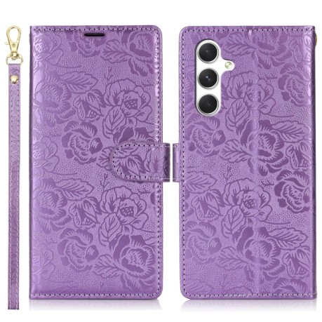 Чехол-книжка Peony Flowers Imprint Leather на Samsung Galaxy A36 - фиолетовый