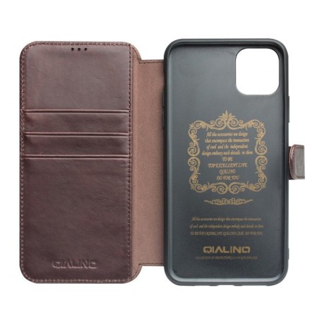Кожаный чехол QIALINO Wallet Case для iPhone 11 - коричневый
