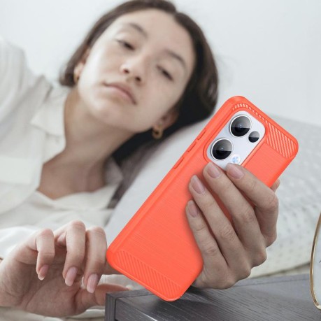 Противоударный чехол Brushed Texture Carbon Fiber на OPPO Reno13 Global - красный
