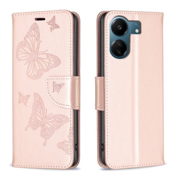 Чохол-книжка Butterflies Pattern на Xiaomi Redmi 13C/Poco C65/Poco C65 - розовое золото