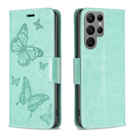 Чехол-книжка Butterflies Pattern для Samsung Galaxy S24 Ultra 5G - зеленый