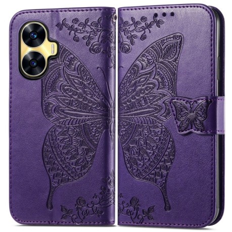 Чохол-книжка Butterfly Love Flower Embossed для Realme C55 - фіолетовий