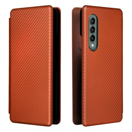 Чехол-книжка Carbon Fiber Texture на Samsung Galaxy Z Fold 3 - коричневый