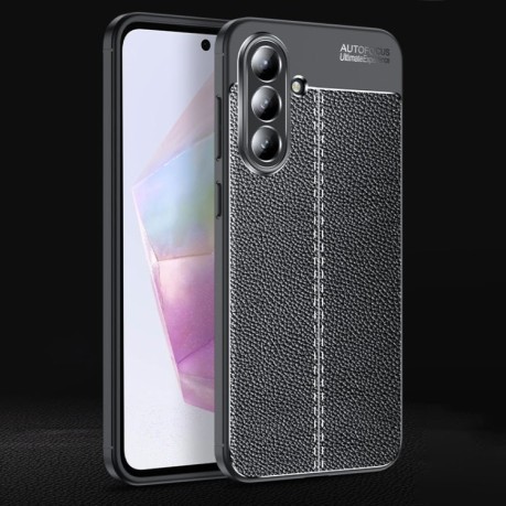 Противоударный чехол Litchi Texture на Samsung Galaxy A56 5G - черный