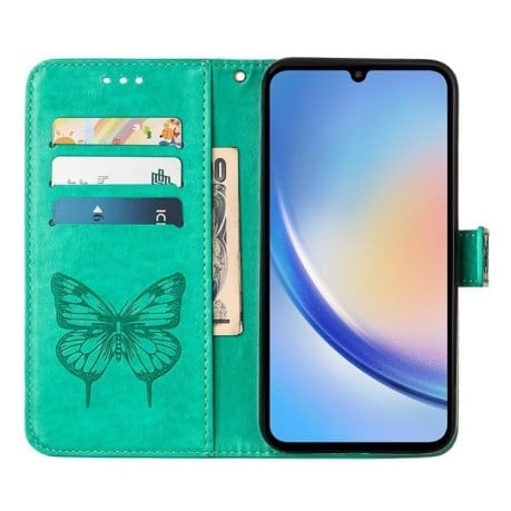 Чехол-книжка Embossed Butterfly для Samsung Galaxy A35 5G - зеленый