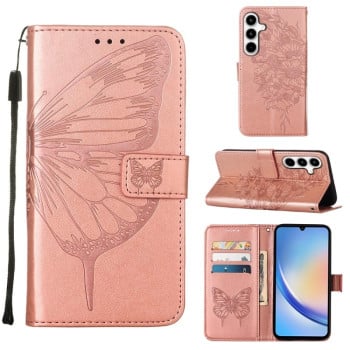 Чехол-книжка с тиснением “бабочки” и магнитным хлястиком на Samsung Galaxy A35 5G - розовое золото