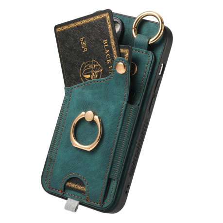 Чехол Retro Skin-feel Ring Card Bag для iPhone 16e - зеленый