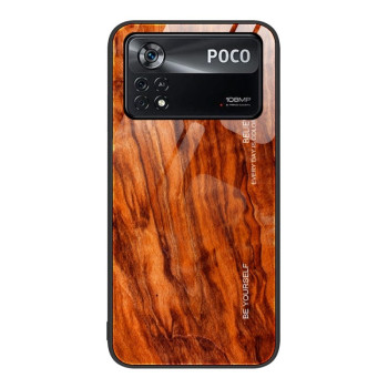 Противоударный чехол Wood Grain Glass на Xiaomi Poco X4 Pro 5G - светло-коричневый