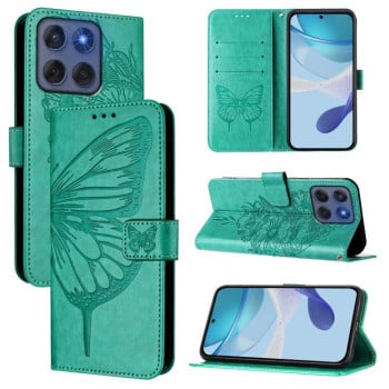 Чехол-книжка с тиснением “бабочки” и магнитным хлястиком на Motorola Edge 5G 2025 / 60 Fusion 5G - зеленый