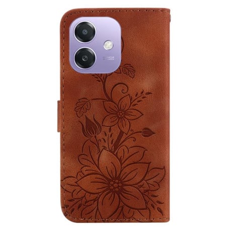 Чохол-книжка з тисненням Lily та магнітною застібкою на OPPO A5x 5G/A3 4G/5G/A3x 4G/5G - коричневий