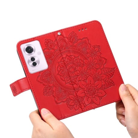 Чехол-книжка 7-petal Flowers Embossing для OPPO Reno11 F Global / F25 Pro Global - красный