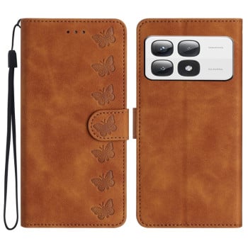 Чохол-книжка Seven Butterflies Embossed Leather для Xiaomi 14T Pro - коричневий