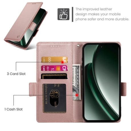 Чехол-книжка Side Buckle Magnetic Frosted Leather для Realme GT 6 Global/ Realme GT 6 4G - розовое золото