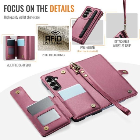 Чехол-книжка CaseMe C22 Card Slots Holder RFID Anti-theft для Samsung Galaxy Fold 7 - красный