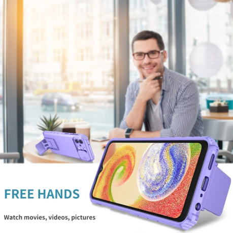 Противоударный чехол Stereoscopic Holder Sliding для Samsung Galaxy A04 4G - фиолетовый