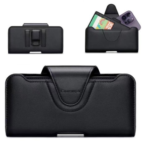 Универсальный чехол NUOKU на диагональ 5.5-6.7 Belt Clip Carrying Pouch с фактурой Litchi и креплением на пояс - черный