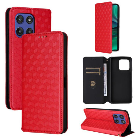 Чехол-книжка Stylus Cubic Grid Texture Flip Leather для Motorola Edge 60 - красный
