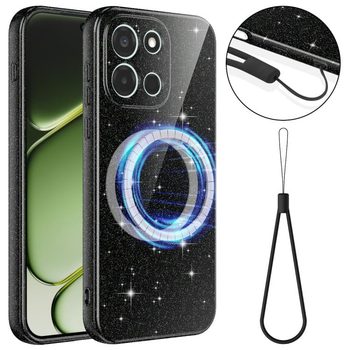 Блестящий магнитный чехол Escase с ремешком на OnePlus Nord 6 / Turbo 6 5G — чёрный
