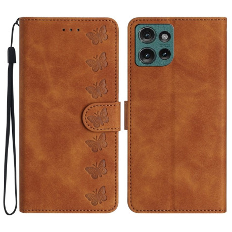 Чехол-книжка Seven Butterflies Embossed Leather для Motorola Edge 50 5G - коричневый