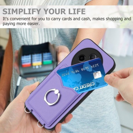 Противоударный чехол R20 Ring Card Holder для OPPO A3 Pro 5G - фиолетовый