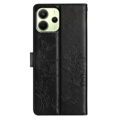 Чохол-книжка Butterflies and Flowers Leather для Redmi Note 14 4G 164.84mm - чорний