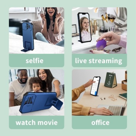 Противоударный чехол Stereoscopic Holder Sliding для Vivo Y15s / Y15a - синий
