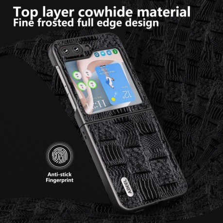 Противоударный кожаный чехол ABEEL Genuine Leather Mahjong Texture Series для Samsung Galaxy Flip 5 - черный