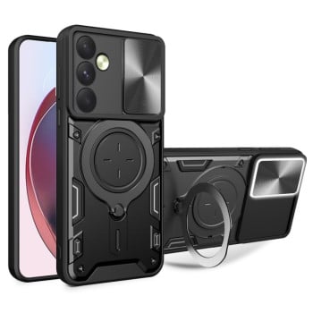 Чехол со шторкой камеры CD фактурой и подставкой на Samsung Galaxy A35 5G - черный