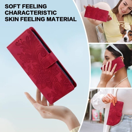 Чохол-книжка  Lace Floral Embossed Magnetic Buckle на Xiaomi Redmi Note 14 4G/5G - червоний