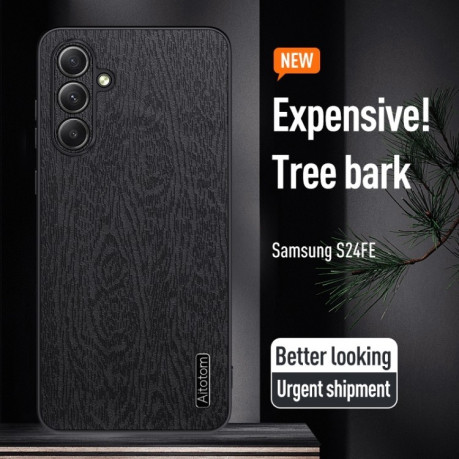 Чехол Tree Bark Leather Shockproof для Samsung Galaxy S24 FE 5G - черный