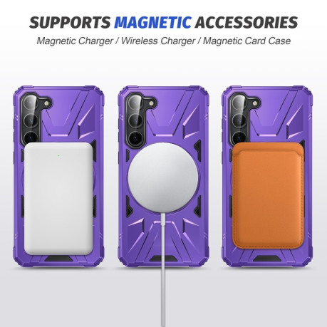Противоударный чехол HTM MagSafe Magnetic Shockproof Phone Case with Ring Holder для Samsung Galaxy S24 5G - фиолетовый