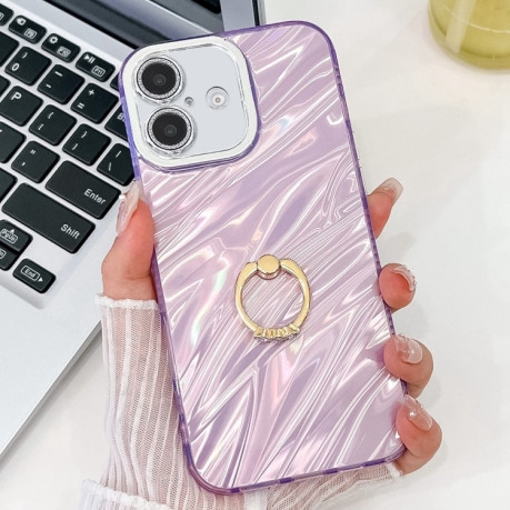 Противоударный чехол Plating Glitter Texture Ring Holder для iPhone 16 - Purple Water Ripples