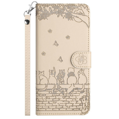 Чохол-книжка Cat Embossing Pattern для Samsung Galaxy S24 FE 5G - бежевий