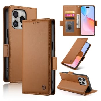 Чохол-книжка Side Buckle Magnetic Frosted Leather для iPhone 16 Pro - коричневий