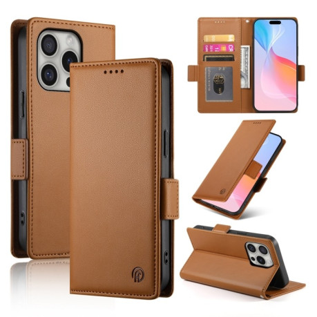 Чехол-книжка Side Buckle Magnetic Frosted Leather для iPhone 16 Pro - коричневый