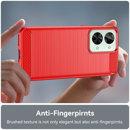 Протиударний чохол Brushed Texture Carbon Fiber на OnePlus Nord 2T - червоний
