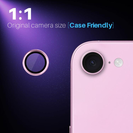 Защитное стекло NORTHJO Glitter Camera Lens Protector Tempered Glass Metal Ring на iPhone 16e - розовое