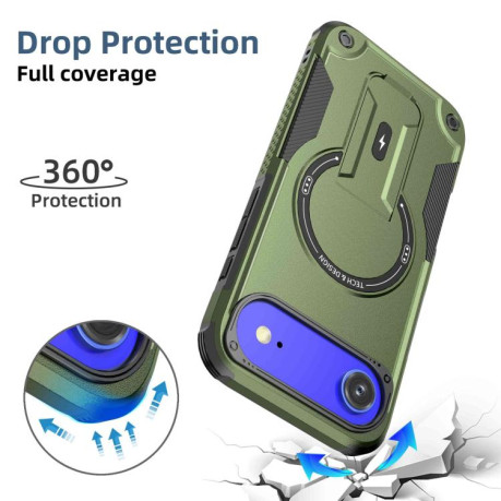 Противоударный чехол Armor Magsafe Holder PC Hybrid TPU для iPhone Air - зеленый