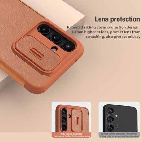 Кожаный чехол-книжка Nillkin Qin Series для Samsung Galaxy A35 5G - коричневый