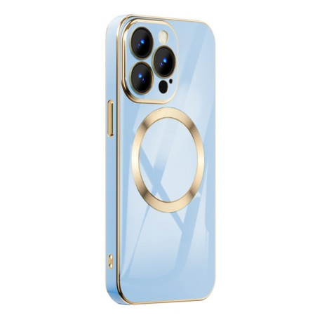Противоударный чехол 6D Gold Plated Magsafe на iPhone 14 Pro Max - голубой