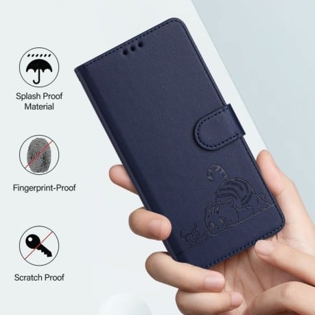 Чехол-книжка Cat Embossing Pattern на Realme GT 6T 5G Global - синий