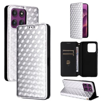 Чехол-книжка Cubic Grid Calf Texture для Motorola Edge 60 Pro - серебристый