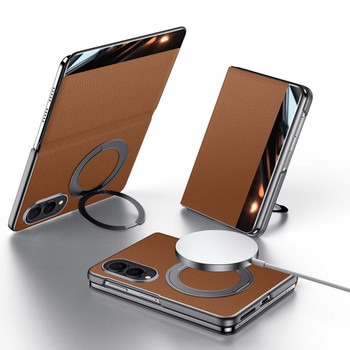 Чохол-книжка Sulada зі Smart View-віконцем і MagSafe на Samsung Galaxy Fold8 5G — коричневий