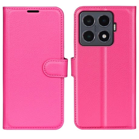 Чехол-книжка с фактурой Litchi и магнитным хлястиком на Xiaomi 15T Pro - пурпурно-красный