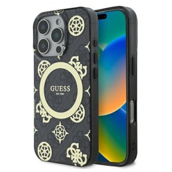 Оригинальный чехол Guess IML Peony On 4G Background MagSafe для iPhone 16 Pro Max - Black