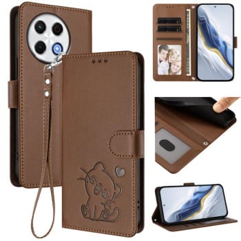 Чехол-книжка Escase с рельефным котом и ремешком на Tecno Spark 30 Pro 4G — коричневый