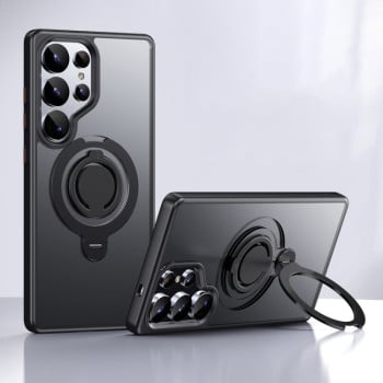 Противоударный чехол Frosted MagSafe with 360 Degree Rotating Holder на Samsung Galaxy S25 Ultra 5G - черный